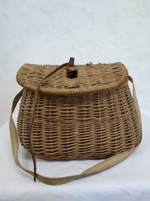 Panier De Pêche En Osier - 35x24x20 Cm - Jaune - Pour Truite, Gardon - Ventilé - Bandeoulière Réglable - Décoration Camping