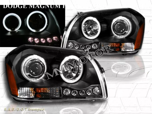 05-07 Dodge Magnum Ccfl Twin Halo Projector Headlights Black W/ Led