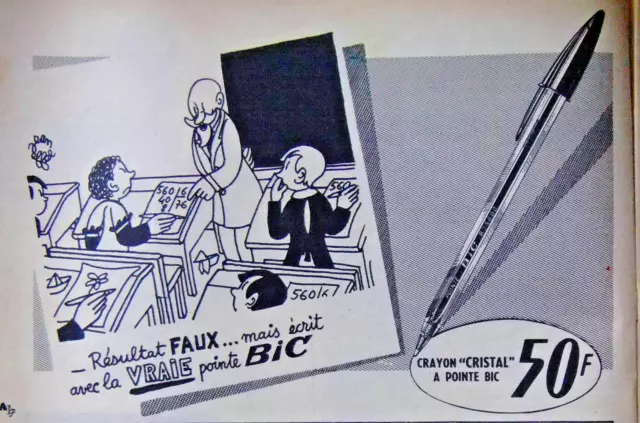 Publicité De Presse 1953 La Vraie Pointe Bic - École - Effel - Advertising