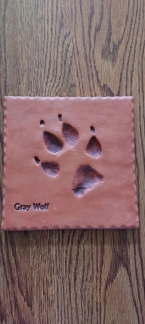 Terra Cotta Gray Wolf paw print Tile Trivet 6x6