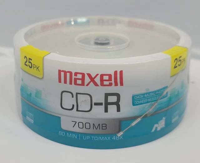 MAXELL CD-R 700 MB 80 Minute Recordable Discs - 25 Pack $19.95 ...