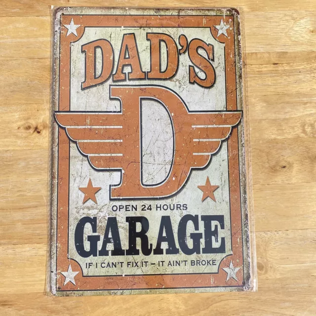 Dads Garage Sign Tin Sign Man Cave, Mechanics Shop, Garage Orange