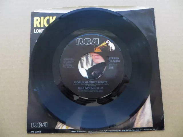 Rick Springfield – Love Is Alright Tonite - 1981 - RCA PB-13008 7" Single VG+/VG 3