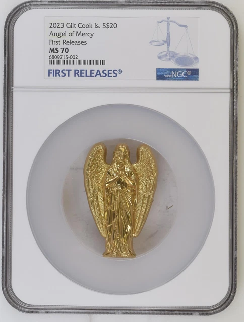 2023 $20 Cook Island Angel of Mercy Gilded NGC MS70 FR Population 5