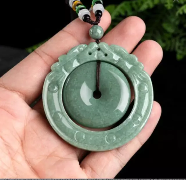 BIG donut ring Lucky Pendant Natural Grade A Dragon Green Jade ICE Burma jadeite