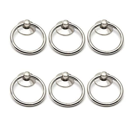 Drawer Ring Pull Drop Ring Knobs in Silver Tone - (6 Pcs)
