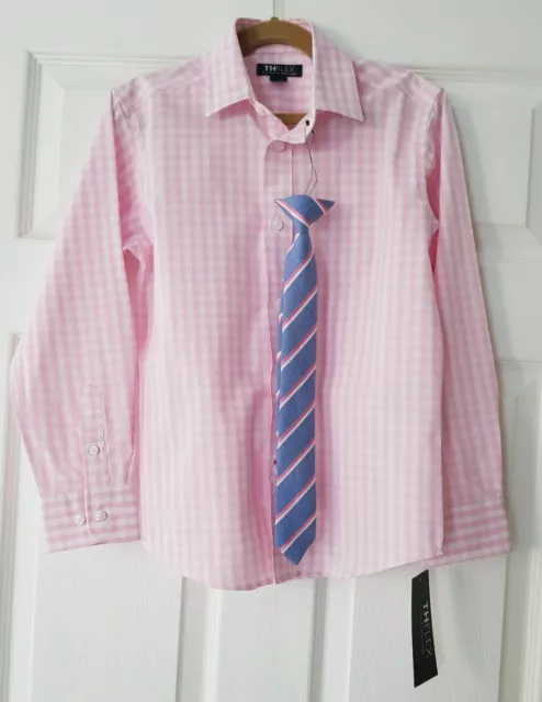 Tommy Hilfiger Boy Pink Check FLEX Shirt Tie Size 7 8 9 10 years NWT logo summer