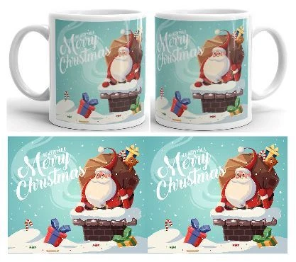 Santa Down The Chimney White Ceramic Mug