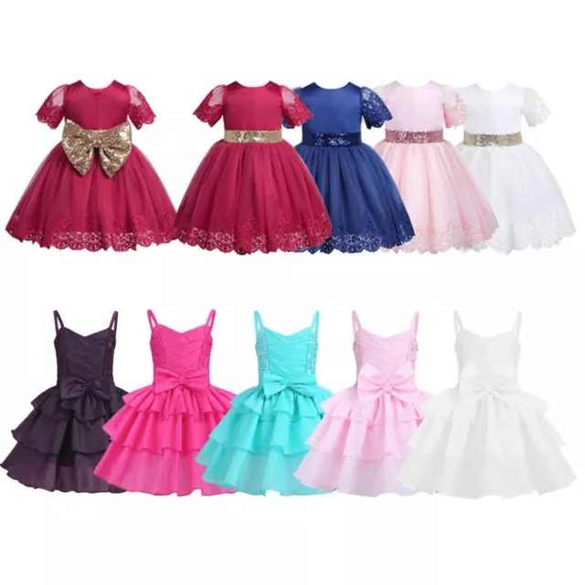 Baby Flower Girl Dress Toddler Party Princess Wedding Bridesmaid Bow Tutu Dress