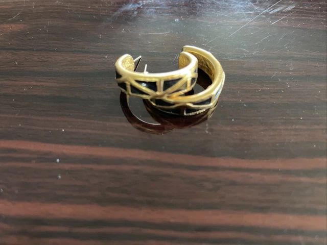 Ak Ann Klein matte gold tone finish half hoop black enamel earrings. Beautiful!!