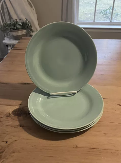 Set Of 4 Vintage Turquoise 9” Stoneware Dinner Plates, Pre-owned, VGC