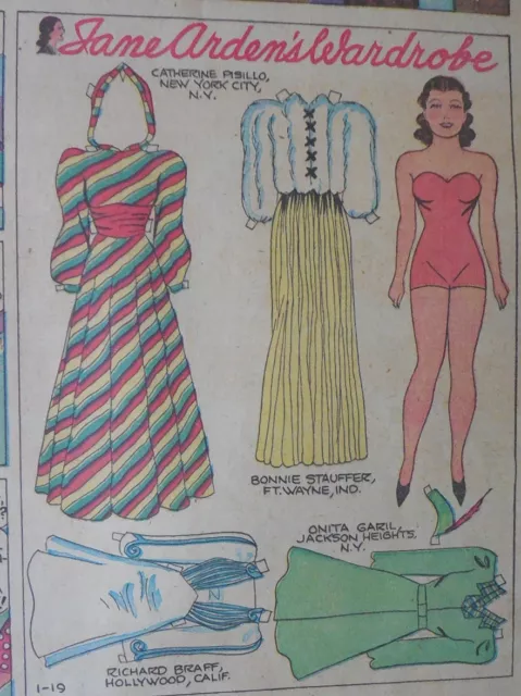 Jane Arden Sunday with Large Uncut Paper Doll from 1/19/1941 Full Size Page!