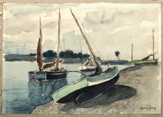 MORIN-JEAN Aquarelle Paysage Breton Marine Bretagne Port Bateau Voilier Peinture