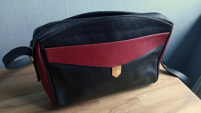 Sac à Main Vintage LANVIN En Cuir Souple Noir - Style Extensible Porté Épaule
