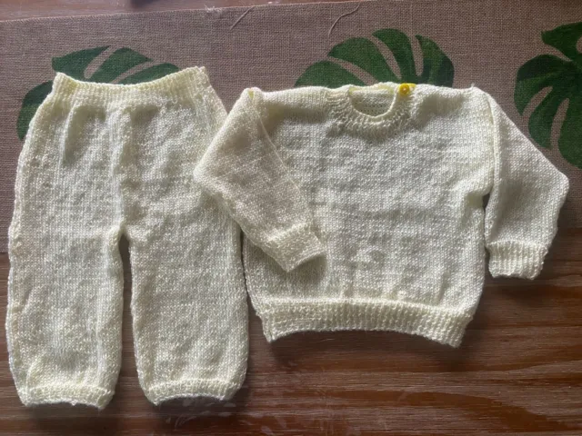 Hand knitted Lemon Jumper & Pants Set Size 4 months