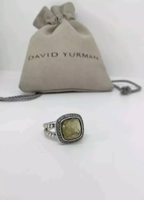 David Yurman Sterling Silver Albion 11mm W Smoky Quartz  & Diamonds  Ring S6.5