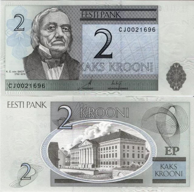 Estland Banknote UNC 2 Krooni 2007  Eesti Pank P-85b