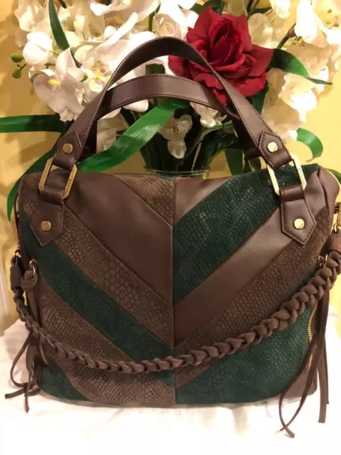 NWOT Ella Moss Brown and Green Leather patch  Purse Handbag Satchel (u160