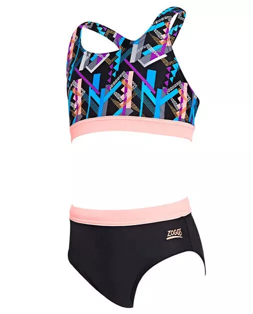 Girls Justice Reversible 2 Piece Bikini Size 12 Hot Pink & Neon Ombre  Chevron
