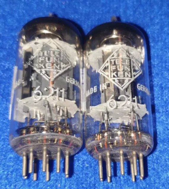 Pair 6211 Telefunken diamond well matched pair ribbed plate o getter