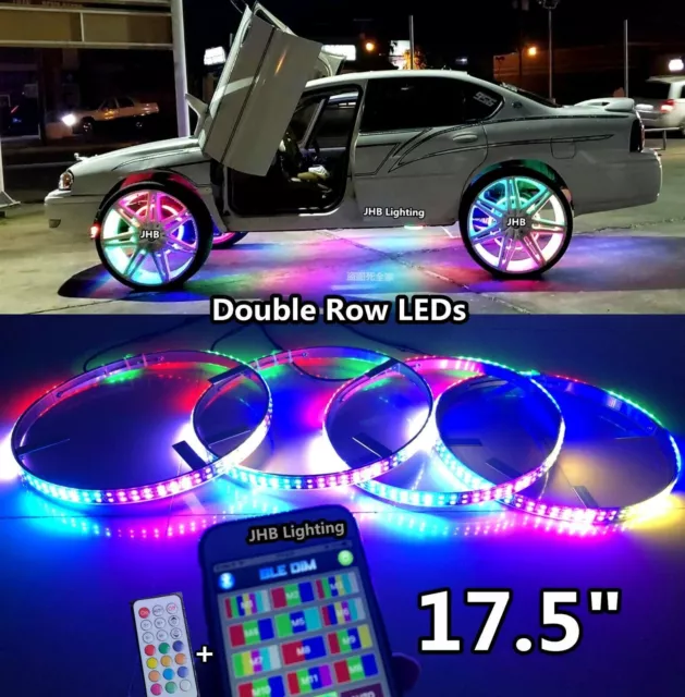 17.5" IP68 Bluetooth+Remote CHASING Flow DOUBLE ROW LEDs Trucks Wheel Lights Kit