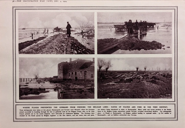 1914 WWI WW1 Print Flooding Belgian Lines Yser Preventing Germans EUR ...