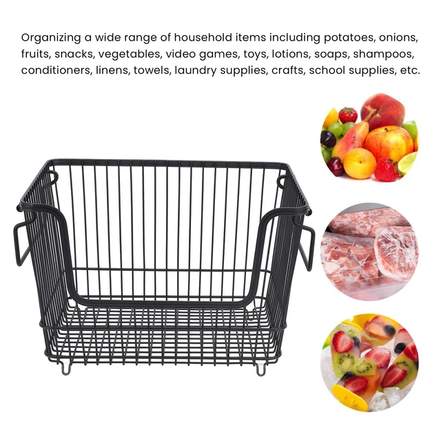Panier De Congélateur Empilable En Fil Métallique – 38,5x25x16,5 Cm, Blanc, Avec Poignées Pliables, Pour Viande Et Snacks