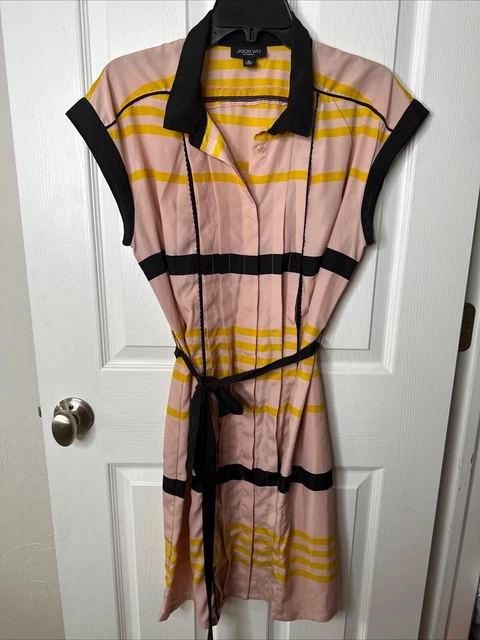 NWT JASON WU For Target Designer Size M Pink Yellow Black Striped Shirt Dress NWT JASON WU For Target Designer Size M Pink Yellow Black Striped Shirt Dress