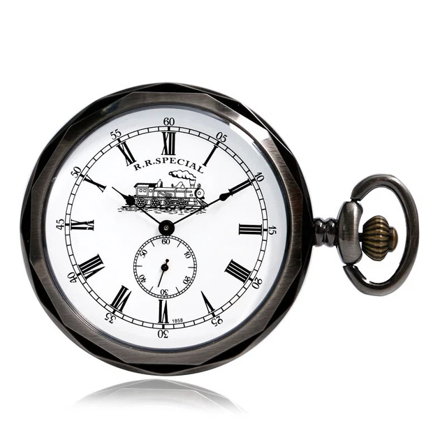 VINTAGE MECHANICAL TRAIN Dial Design Pocket Watch with Chain for Women ...