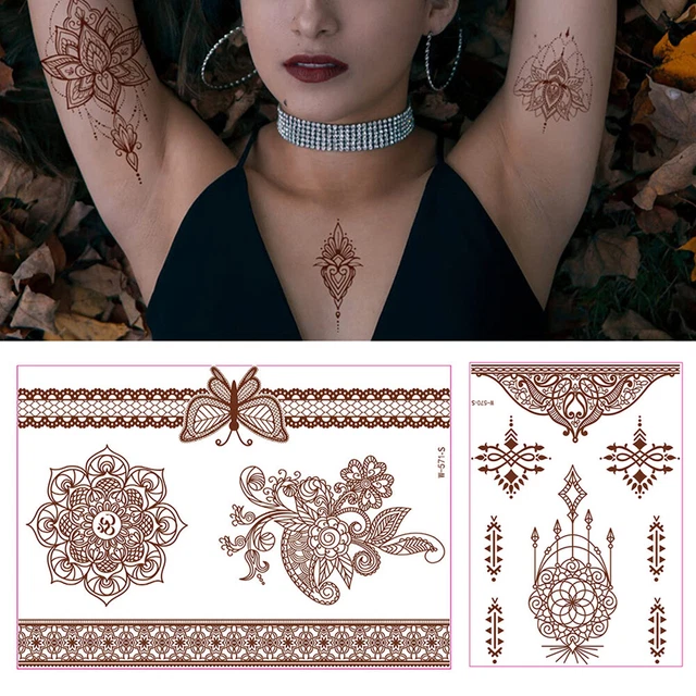 Rosso Tatuaggio Adesivo Pizzo Fiore Henné Finto Temporanei Impermeabile