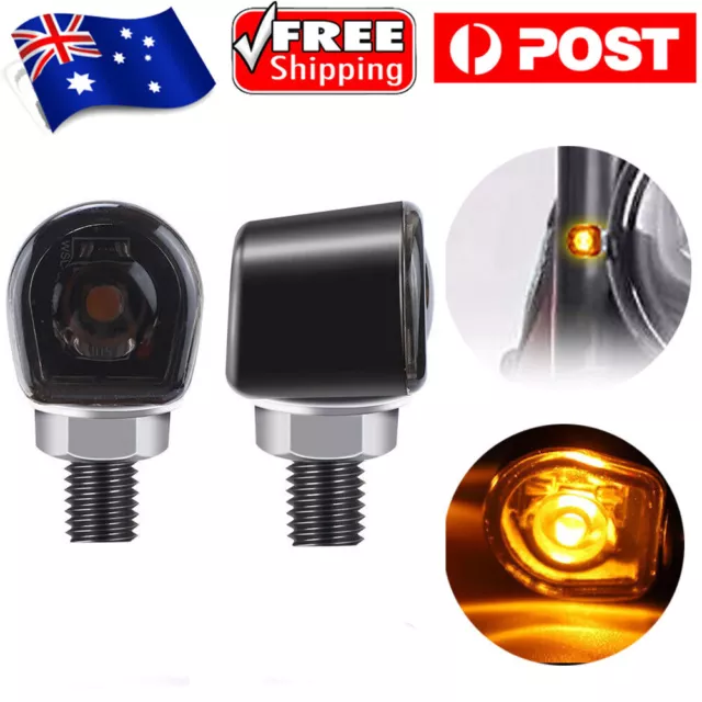 2X Mini Motorcycle Indicators LED Turn Signal Universal Amber Blinkers Light 12V