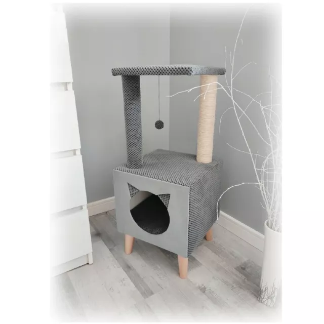 Maison à Chat Intérieur 35x35cm Gris Cabane de Grotte Zéro Arbre pour Escalade