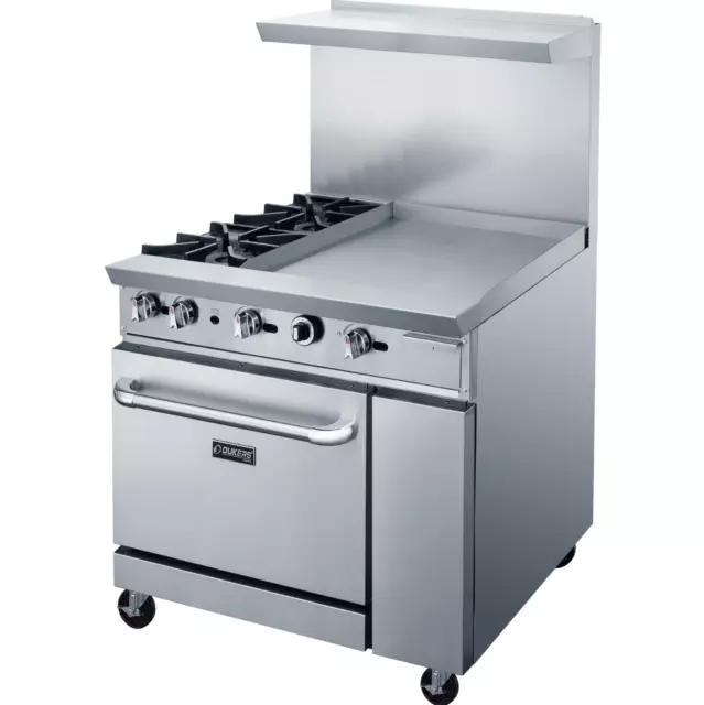 NEW 36" Range 24" Griddle 2 Burner Combo Std Oven NG On Wheels Dukers #1335