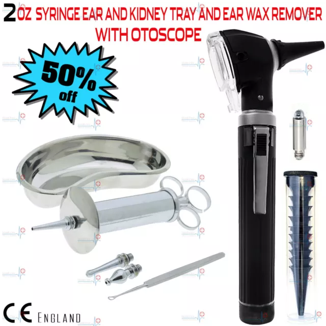 Ear wax remover EAR SYRINGE 2 Oz Otoscope Kidney Tray MEDICAL GRADE Tools