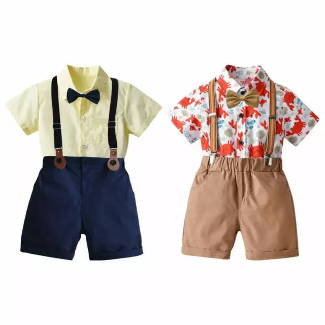 Boys Summer Short Sleeve Top Suspender Short Kids Birthday Gentleman Outfits