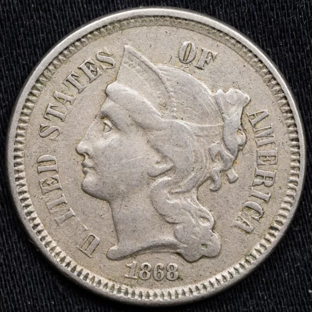 1868 Three Cent 3C Nickel Piece Extremely Fine (XF/EF)