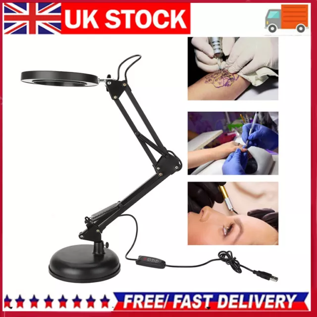 Desk Table Top 5X Magnifying Glass Beauty Nail Salon Tattoo Magnifier Lamp Light