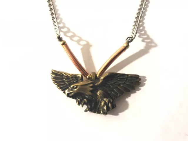 Eagle Pendant Fob w/Chain 1-3/4" Wing Span Vintage Standard Clasp Pretty Cool