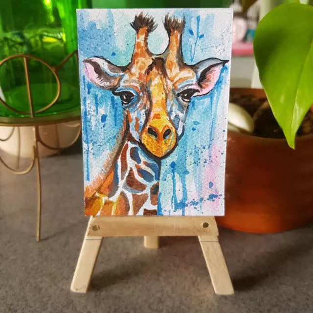 Giraffe Animal ACEO Original Art Card Watercolor Hand Painting