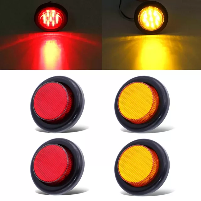 2 Red + 2 Amber Round 2" Side Marker Lights Clearance LED Truck Trailer Lamp 12V