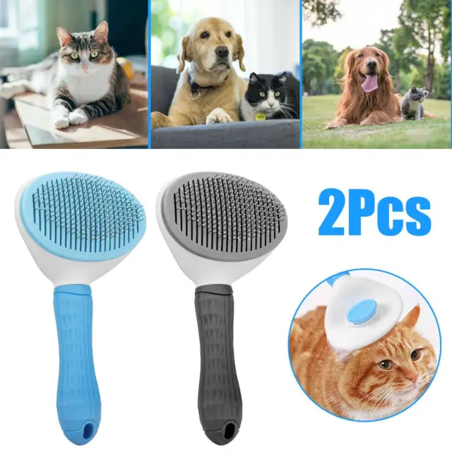2X Pet Hair Remover Dog Cat Comb Grooming Massage Deshedding Self Cleaning Brush