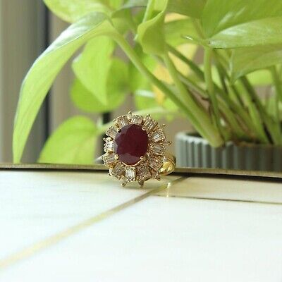 Natural Red Ruby 2.25Ct Oval Cut Halo Engagement Ring 14K Yellow Gold Finish
