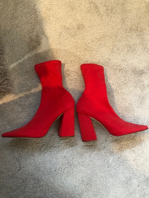 BRIGHT RED MISSGUIDED size 6 pointed sock boots ankle heels 20.00