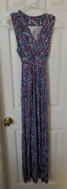 Motherhood Maternity Sleeveless Floral Maxi Dress Purple Blue Size Small