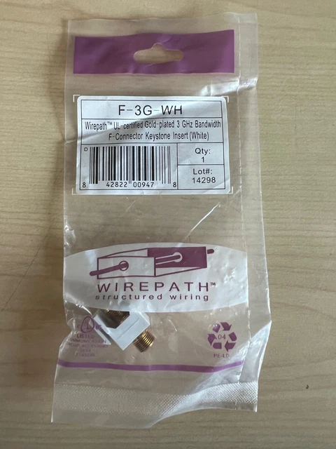 Wirepath UL Certified Gold-Plated 3GHz Bandwidth F-Connector Keystone Insert