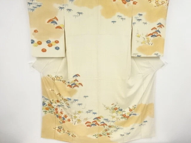 38816# JAPANESE KIMONO / ANTIQUE KIMONO / EMBROIDERY / KINSAI / BAMBOO GRASS &am