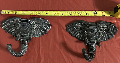 Cast Iron Wall Mount Elephant Head Hook Antiqued Gray Set Of 2 No Screws