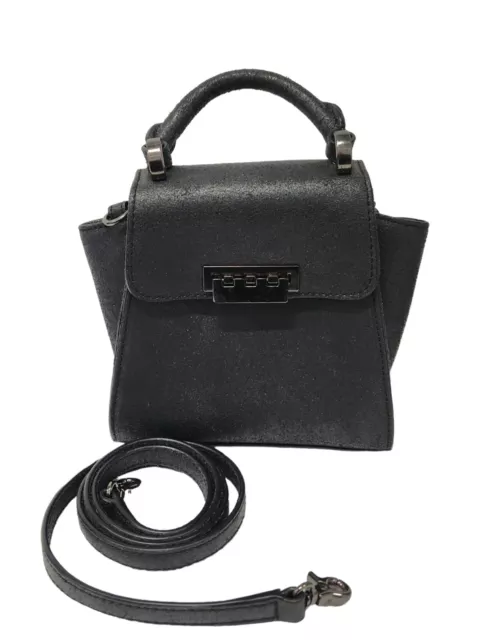 ZAC POSEN Eartha Iconic Mini Top Handle Black Suede Leather Crossbody Bag