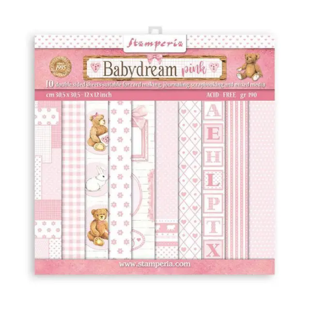 STAMPERIA Set 10 Blatt 30x30cm doppelseitig Scrapbooking Papier, Babydream Pink