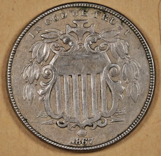 1867 Shield Nickel.  Natural Uncleaned.  XF.   195729